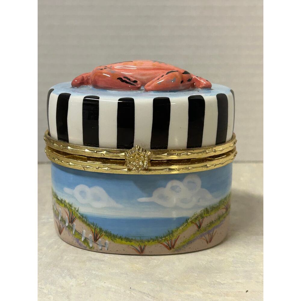 Eileen Tramonte‎ Seashore Beach Scene Crab Trinket Box Porcelain Hand Painted